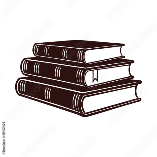 Stack of vintage books in a classic woodcut style. Stack of three old retro Holy, Historical books for knowledge, education, and literature