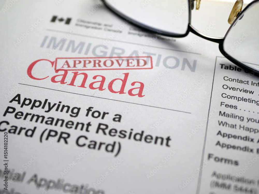 Close up of immigration form Canada Close up of immigration form Canada