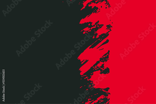 Vector graphic showcasing a stark split between deep black and bold red, connected by an aggressive, textured grunge paint effect. Ideal for modern, edgy digital art.