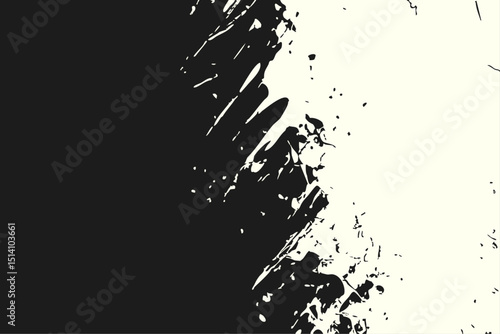 Striking abstract background featuring a split composition of solid black and textured off-white, divided by a dynamic grunge paint edge. Ideal for modern, edgy designs or templates.