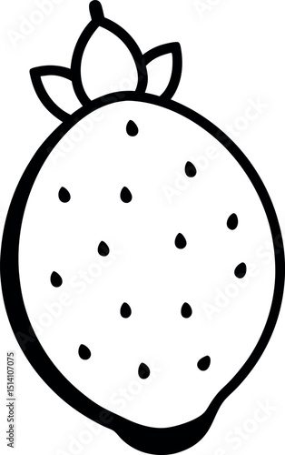 Cactus Pear Fruit with Leaves Line Icon