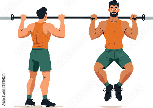 Pull up exercise guide man doing pullups workout training strength building fitness routine illustration