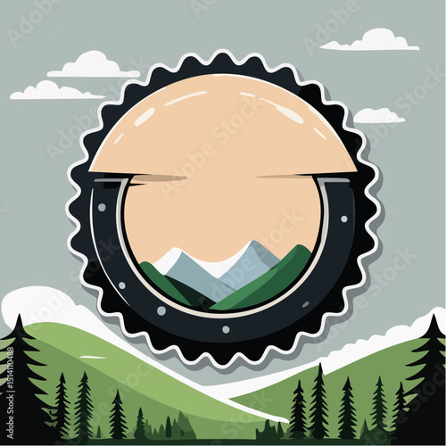 Modern Flat Landscape Mountain inside Cog Frame Nature Outdoor Icon