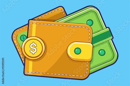 Cartoon illustration of a wallet full of money