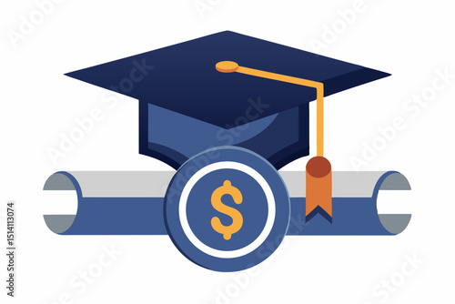 Graduation cap diploma and dollar sign cost of education