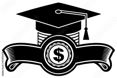 Graduation cap stack of money dollar sign education cost