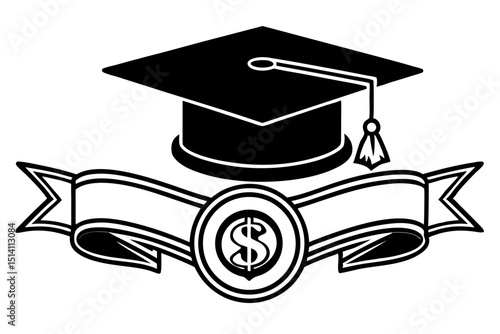 Graduation cap dollar sign ribbon education cost