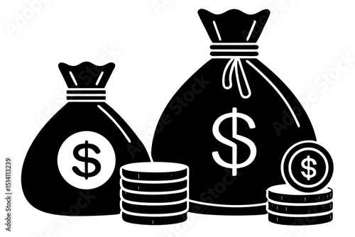 Money bags coins stacked wealth finance savings investment