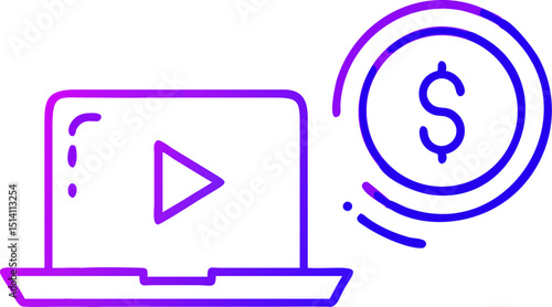 Online video monetization laptop dollar icon design