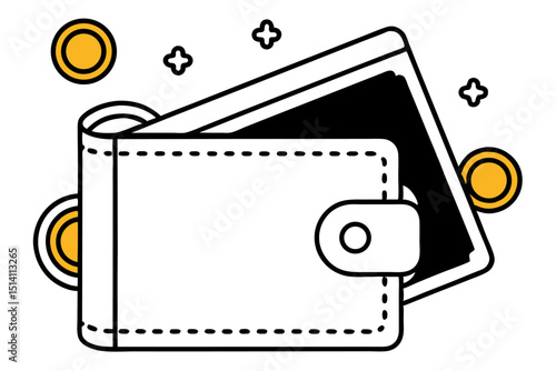 Open wallet with coins falling out simple illustration