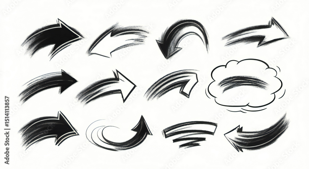 Dynamic Arrow Set HandDrawn Brush Stroke Arrows for Direction and Movement Dynamic Arrow Set HandDrawn Brush Stroke Arrows for Direction and Movement
