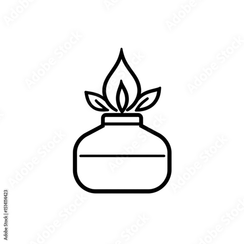 Aromatherapy diffuser bottle with leaves and flame illustration  