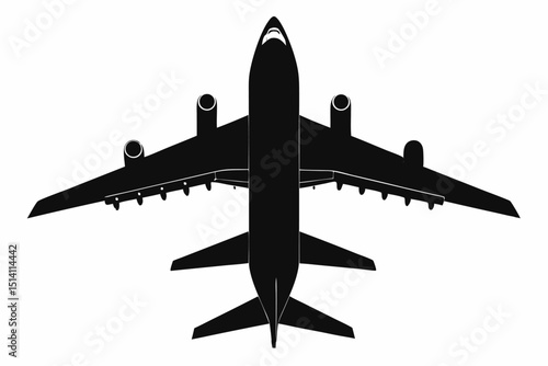 Airplane silhouette top view black and white air travel flight transportation
