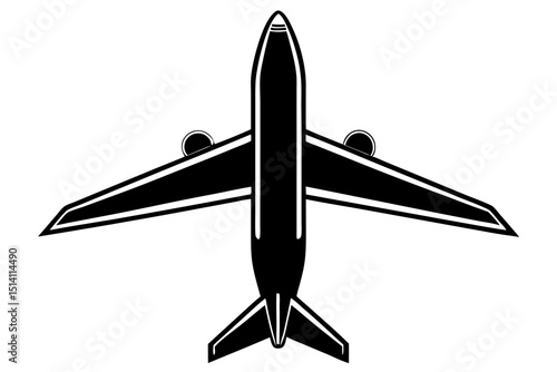 Airplane top view black and white simple icon