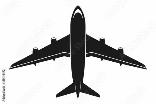 Airplane top view silhouette black and white travel icon