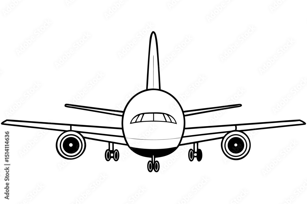Airplane front view simple line drawing illustration Airplane front view simple line drawing illustration