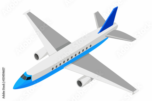 Isometric view of a modern passenger airplane in flight