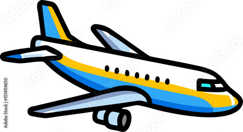 Cartoon airplane blue yellow white travel flight journey