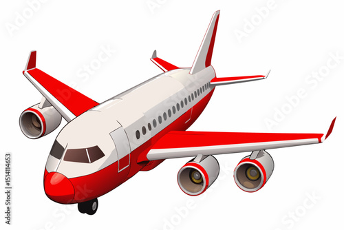Red and white airplane cartoon illustration travel flight journey