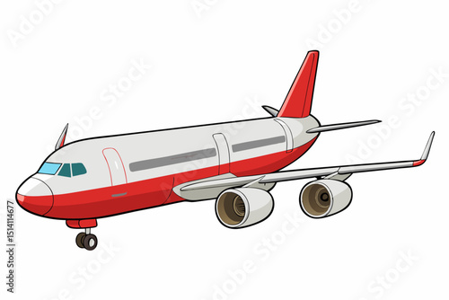 Red and white airplane cartoon illustration travel flight journey