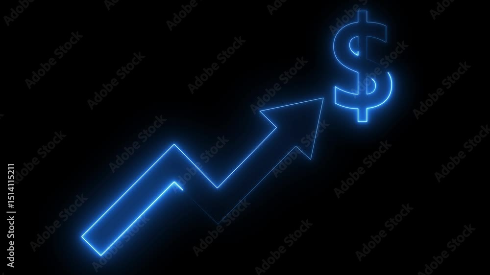 Neon dollar Business Graph Chart Icon Animation. Abstract neon line dollar business graph animation. Money, profit, investment, growth business, economy, finance.