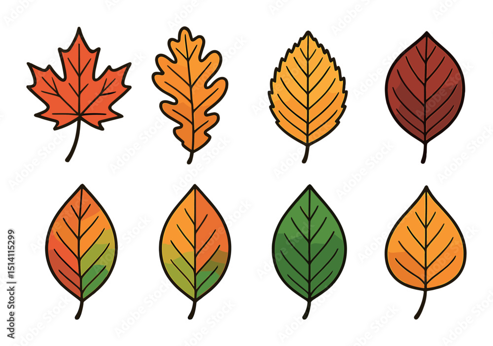 Obraz premium Autumn leaves silhouette icons set – fall, foliage and seasonal symbols