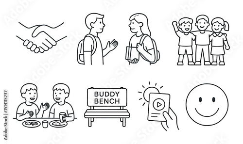 Social connection line icons set – linear, communication and interaction symbols