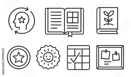 Positive habits outline icons set – daily, lifestyle and personal development graphics