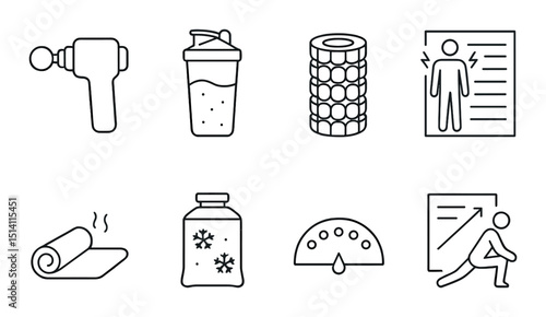 Post-workout fitness silhouette icons set – recovery, exercise and wellness symbols