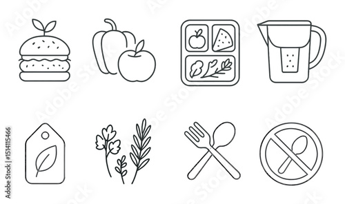 Eco friendly food line icons set – sustainable, green, organic meals symbols
