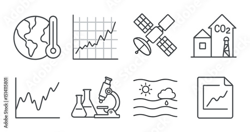 Climate data line icons set – outline, weather and environment analysis symbols