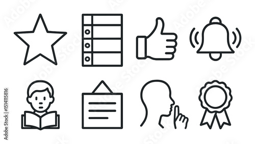 Classroom behavior linear icons set – outline, education management symbols