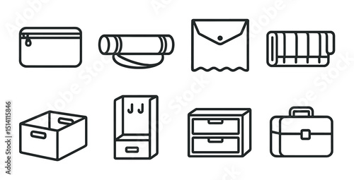 Storage solutions line icons set – sleek, minimalist and organization symbols