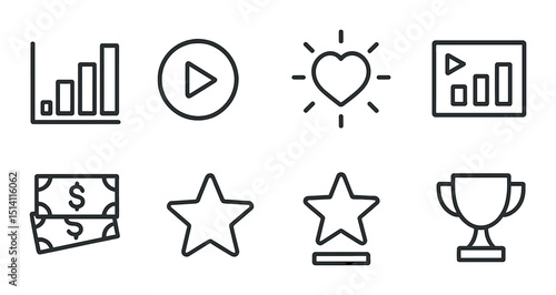 Streaming media line icons set – outline, video and audio playback symbols