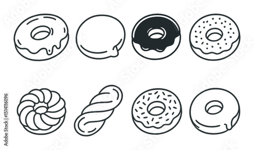 Doughnut silhouette icons set – perfect for bakery, pastry, and sweet treats designs