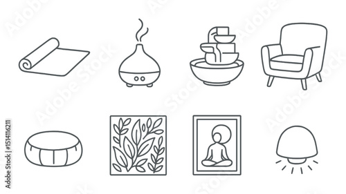 Wellness and relaxation silhouette icons set – outline, spa and self-care symbols