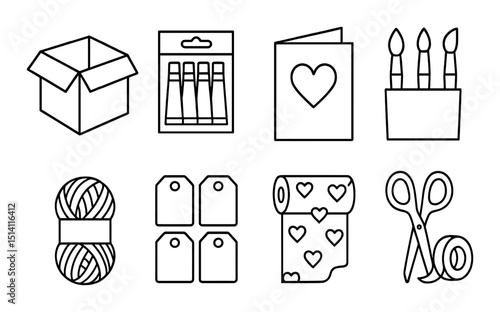 Diy craft and gift linear icons set – outline, homemade and creative symbol collection