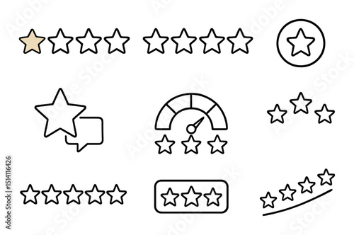 Star rating outline icons set – evaluate, review and feedback symbols for ratings