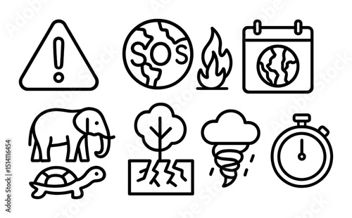 Climate crisis outline icons set – environment, sustainability, global warming symbols