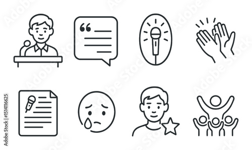 Speech and communication outline icons set – talking, dialogue, expression symbols