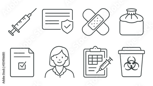 Vaccination and healthcare outline icons set – medical, immunization, health symbols
