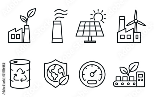 Sustainable industry icons set – outline, eco-friendly and green energy symbols