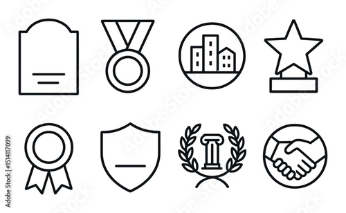 Civic honor outline icons set – awards, recognition, achievement symbols