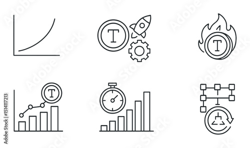 Tokenomics icons set – line, cryptocurrency and blockchain finance symbols