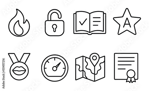 Language learning linear icons set – outline, education and study symbols