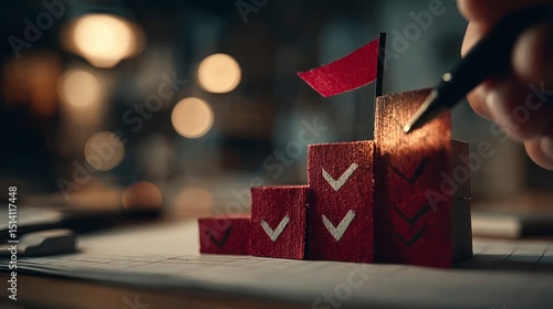 Progressive Growth with Checkmarks and Flag A Symbol of Achievement and Success