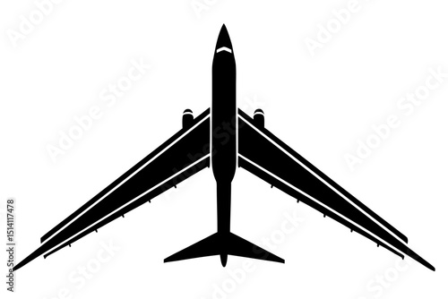 Airplane silhouette top view black and white design