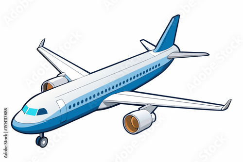 Airplane illustration blue and white commercial jet travel flight journey