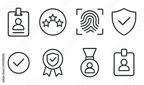 Security badge icon set in silhouette style. id, access, and protection symbols