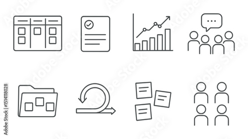 Agile workflow outline icons set – simple, process and management symbols